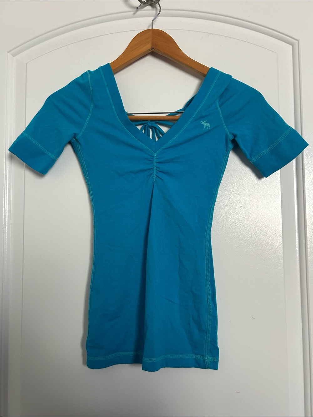 Abercrombie & Fitch y2k 90s Teal Babydoll V Neck Ruched Top Size S vintage fairy
